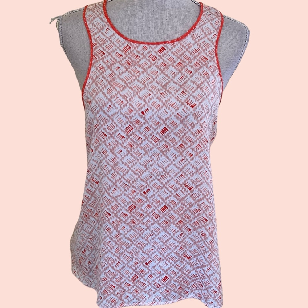Lou & Grey White/Coral Open Back with Neck Tie Tank Top S